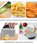 YBEATY 2-piece stainless steel crinkle cutter set with handles; collage shows fries, cucumber slices and carrot chips.