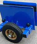 Heavy Duty Adjustable Panel Dolly With Lockdown Grip And Smooth Rolling Rubber Wheels For No Sweat Hauling Panels Or Doors On Busy Job Sites During Fast Track Renovation Work, blue body, large rubber wheel.