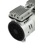 Straight Up Heavy Duty Oil Free Silent Air Pump Featuring A 550W Dual Cylinder Motor close-up of motor with cooling fins and fan.
