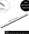 Four Pack 12mm Stainless Steel Rods 16 Inch Length 304 Stainless Steel Round Rods Half Inch Diameter Solid Metal Shaft Rods For Industry Metalworking And DIY Crafts Rust Resistant Durable Easy To Shape diagram
