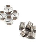 Pro Grade 10 Piece Thread Repair Insert Kit Self Tapping Inserts Set For Metric And Imperial Threads And Holes, Aluminum Workpiece Repair Tool, Durable M16 x 1.5 x 1D Replacement Inserts For Quick, DIY Friendly, Reliable Fixes. M16 x 1.5 x 1D steel wire thread inserts shown in two groups