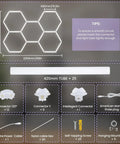 Diagram of Insanely Bright Honeycomb Hexagon LED Garage Light 5 Pack 192W with connectors, tubes, and installation tools.