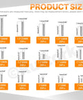 300 Pcs Pro Grade Stainless Steel Dowel Pin Kit M1 And M1.5 304 Grade For Shelves And Machinery, Includes 15 Sizes From M1x4mm To M1.5x30mm, Cylindrical Pegs And Fasteners For Mechanical Manufacturing. Size chart showing 1mm and 1.5mm stainless dowel pins