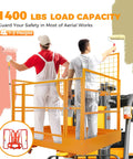 Heavy Duty Forklift Safety Cage With 1400 Lbs Capacity, steel aerial lift basket used by two workers for painting.