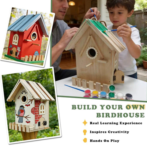 Family painting Large Wood Bird House Kit For Outdoors DIY Weekend Project For Adults Build It Yourself With Pre Cut Pieces