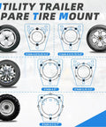 Beefed Up Spare Tire Mount For Boat Trailer Accessories With 3 Nut Design, bolt pattern guide for 4 to 8 lug wheels.