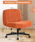 Criss Cross Office Chair With Pocket Springs, Extra Wide 25In Seat, Thick 4.8In Cushions, Armless Swivel Vanity Chair, Orange, Dimensions