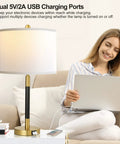 Pair of Table Lamps for Living Room and Bedroom, 3-Way Dimmable Touch Control, USB Ports, Modern Gold Nightstand Lamps