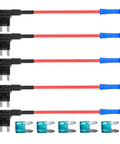 12V Car Add A Circuit Fuse Tap Adapter 15A Blade Fuse Holder 5 Pack Quick Install ATO ATT Mini Tap with red wire connectors
