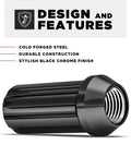 Black Chrome M14x1.50 Duplex Lug Nuts With Key 7 Spline Drive featuring cold forged steel detail