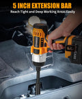 Cordless Half Inch Impact Wrench With 370 Foot Pounds Max Torque 0 To 2000 RPM Variable Speed 4Ah Battery in engine bay