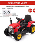 12V Kids Ride On Tractor with Trailer, remote control, dual driving modes, red electric tractor, ideal for ages 3 to 6