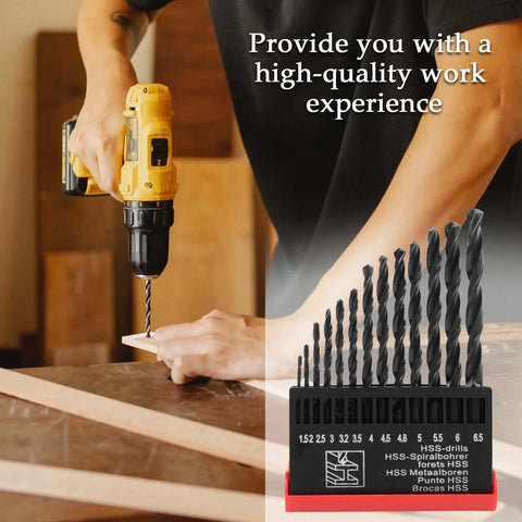 Cobalt drill bit set, 13-piece, black; for metal, wood, and plastic; sizes 1.5–6.5 mm