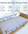 4 Pack Bed Rail Cover Padding For Seniors And Toddlers, Blue, Thick High Density Foam Cushion shown on hospital bed