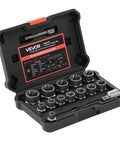 16-Piece Bolt Extractor Kit With Adapters And Pin Punch For Removing Beat-Up Rusted Stripped Rounded Bolts Nuts And Screws Pro Grade Heavy Duty CrMo Steel Includes Solid Storage Case Great For Auto And Home Workshop Projects, shown in open case