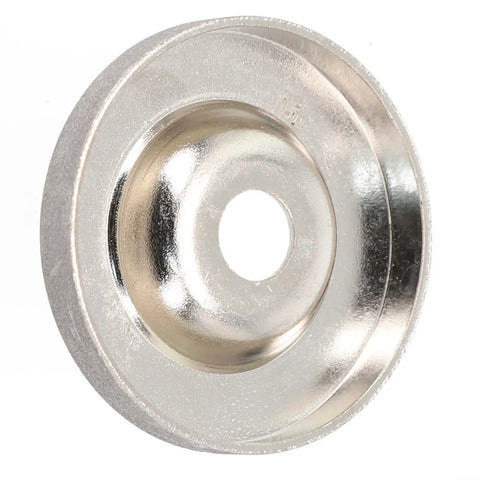 Heavy Duty 56mm Cup Grinding Wheel For Metal With 10mm Bore Hole, shiny metal design for cutting and smoothing tasks.