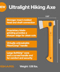 Ultralight Hiking Axe 13 Inch With 15 Percent Lighter FiberComp Handle And Ultra Sharp Forged Steel Blade product details