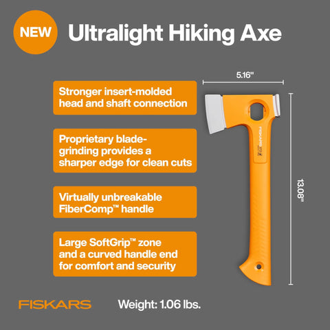 Ultralight Hiking Axe 13 Inch With 15 Percent Lighter FiberComp Handle And Ultra Sharp Forged Steel Blade product details