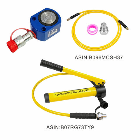 Low Profile 5 Ton Hydraulic Ram Cylinder With 7mm Stroke For Confined Spaces, hydraulic pump, and hose connectors