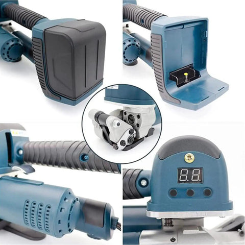 Heavy Duty Portable Electric Strapping Machine, Plug And Play Automatic Baling Kit For Warehouse Boxing, Handles Pp Pet Straps Seamlessly showing control panel and handle.