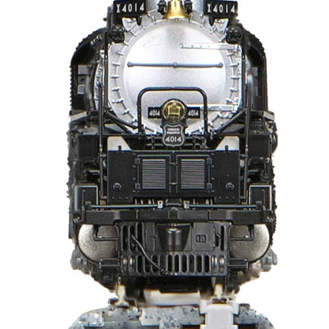 Front view of Union Pacific Big Boy Steam Locomotive Model N Scale 4014 Replica With Glossy Finish, 4 8 8 4 Articulated Design.