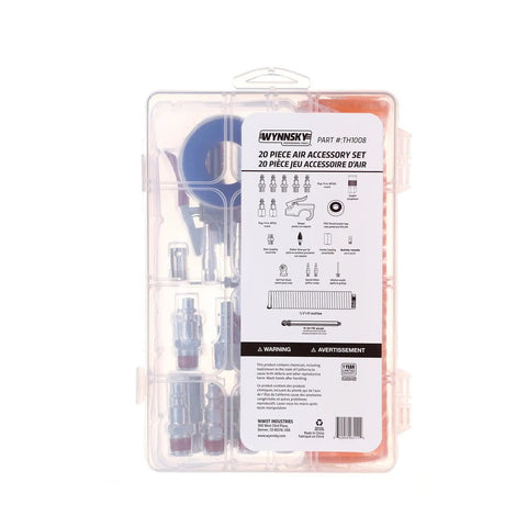 One Quarter Inch NPT Air Accessory Kit With Fifteen Foot PU Coil Hose Twenty Piece Tool Set Includes Blow Gun With Multiple Nozzles Tire Gauge Quick Coupler Plugs And Connectors Plus Durable Storage Case For Home Garage packaged in a clear box