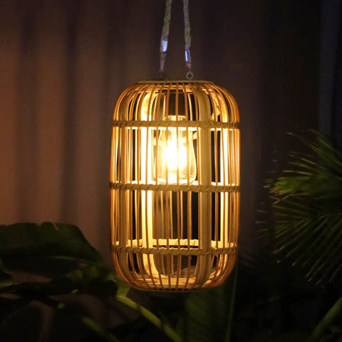 Large Outdoor Solar Lantern With Rattan And Bamboo Build Dope Glow For Garden Patio And Yard Waterproof Hanging Lantern
