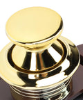 Close-up of Keyless Cabinet Push Button Lock Latch with golden base and brown finish for motorhome and yacht