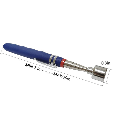 Telescoping Magnetic Pickup Tool With 20 Lb Pull Strength, Extends From 7 To 31 Inches, blue handle, metal tip visible