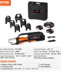 Heavy Duty 18V Electric Pipe Crimping Tool For Half To Two Inch Copper Lines With Fast Hydraulic Action And 32KN Output, batteries, jaws, and case included.