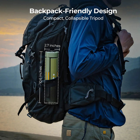 Upgraded Telescopic Camping Light With 15600mAh Battery shown in backpack mesh pocket