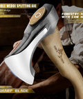 Beast Camping Hatchet Hand Forged 14.7 Inch Splitting Axe With Leather Sheath close-up of steel head and wooden handle
