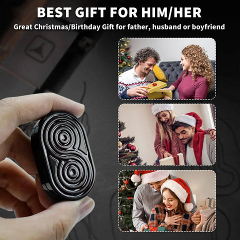 Close-up of Infinity Stainless Steel Fidget Slider EDC Toy For Adults with couples exchanging gifts in festive setting.