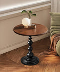 Vintage Round End Table With Solid Wood Top And Metal Base 15 Inch Wide Modern Side Table For Living Room Or Bedroom Kitchen Coffee Shop Vibe Farmhouse Accent beside a sofa.