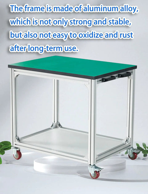 Slick Rolling Aluminum Workbench With Locking Casters Set Up Badass Packing Table For Electronics Assembly And Circuit Repair, strong aluminum frame design