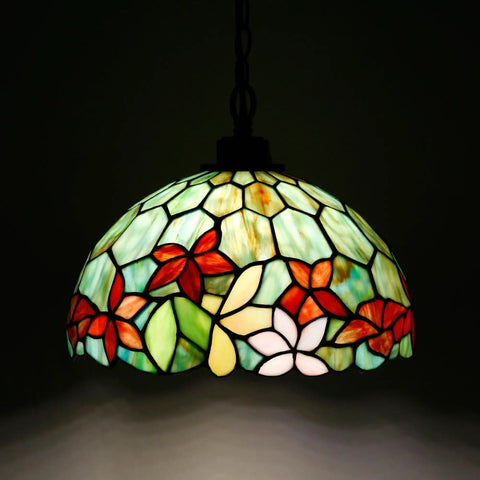 Tiffany Style Stained Glass Pendant Light Plug In Swag Lamp With 32 Inch Chain And 15 Foot Cord for dining room or living room