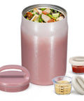 Big 27oz Wide Mouth Food Jar Made From Stainless Steel Keeps Your Grub Hot For Ten Hours Straight Up Leak Proof Performance Locks In Chill Till Midnight Perfect For Grab And Go Work Or School Vibes Pink with salad and snack containers.