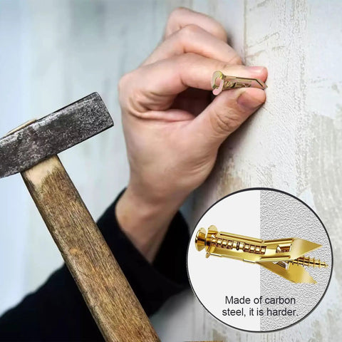 Self Drilling Drywall Anchors and Screws Kit, 210-Piece Heavy Duty Zinc Plated Steel Expansion Anchors in use on wall
