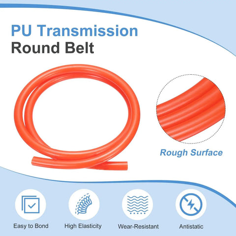 Polyurethane Round Belt 12mm Diameter, 3.3ft Length For Conveyor Dryer Drive System, Smooth Surface Orange, Tough As Nails, High Tensile Strength, Oil And Abrasion Resistant, Easy Welding, Durable Mechanical Transmission Belt