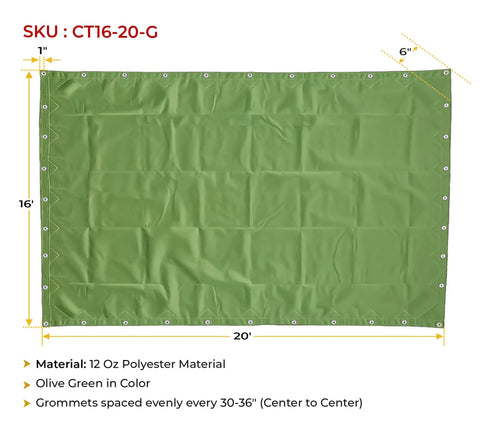 16 Ft By 20 Ft Olive Green Canvas Tarp Heavy Duty Water Resistant Breathable 12 Oz Material With Double Stitched Seams