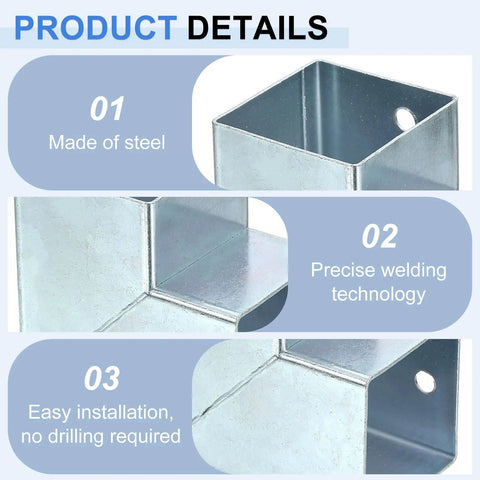 Heavy Duty 2 Way Gazebo Brackets Kit For 2x2 Lumber, Right Angle Corner Brackets For DIY Post Bases, Outdoor Patio Gazebos And Log Cabins, Galvanized Steel, 4 Pack