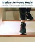 Wireless LED Stair Lights With Motion Sensor, 3 Pack Battery Operated Night Lights illuminating indoor stairs at night.