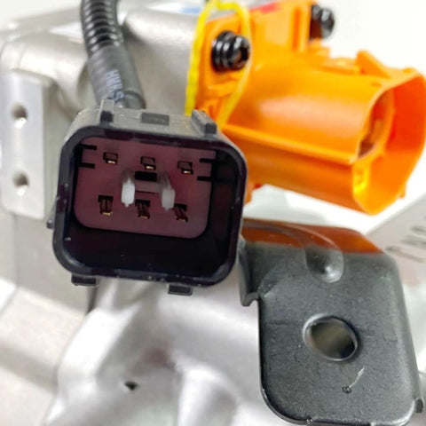 Close-up of A/C Compressor Replacement Built Tough For Quick Climate Control Fixes On Hyundai Ioniq Electric Rides From 2017 To 2019 showing electrical connector.