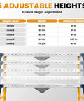 5 adjustable heights for Heavy Duty Folding Welding Table And Adjustable Workbench, platform heights from 29 to 48 inches.