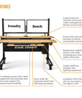 Smooth Bamboo Electric Standing Desk Riser 60 X 30 Inches With Motorized Lift And Easy Rolling Casters showcasing dual monitor setup and bamboo surface.
