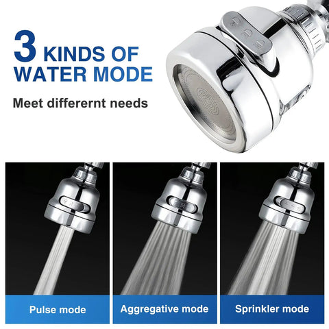 360 Degree Rotating Faucet Aerator Attachment With 3 Mode Spray Pulse Sprinkler And Pulse Plus Sprinkler For Water Saving
