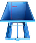 Heavy Duty Self Dumping Hopper Forklift Attachment For No Hassle Site Cleanup And Bulk Material Haul 520 Liter, blue metal bin interior view.