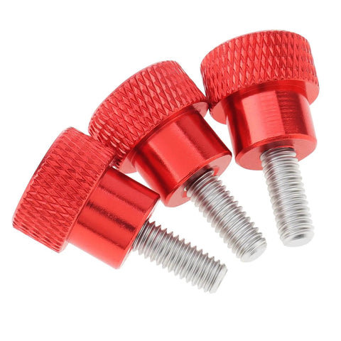 Six Pack M4 10mm Stainless Steel Knurled Thumb Screws With Red Aluminum Heads For Quick Tightening And Easy Grip Round Clamping Knobs Threaded Fasteners For Tooling And DIY Projects Durable Hardware