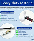 Lightweight Electric Inflatable Boat Motor Adapter with 125cm all metal shaft showcasing aluminum alloy blades and stainless steel bearings.