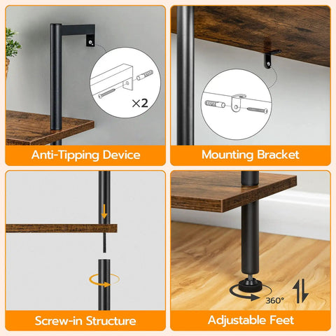 Top Tier 6 Tier Ladder Shelf Wall Mounted Wooden Bookcase Rustic Brown Black Storage Rack Plant Display Stand Killer Quality Game Changer Space Saver For Living Room Or Bedroom